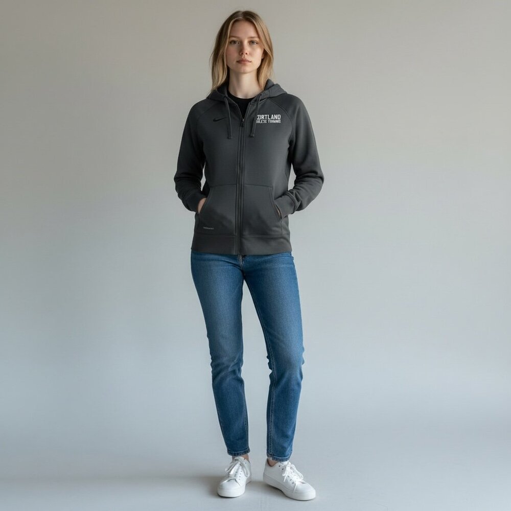 Nike Women's Therma-Fit Grey Full Zip Athletic Jacket Medium Cortland Athletic - Picture 1 of 8